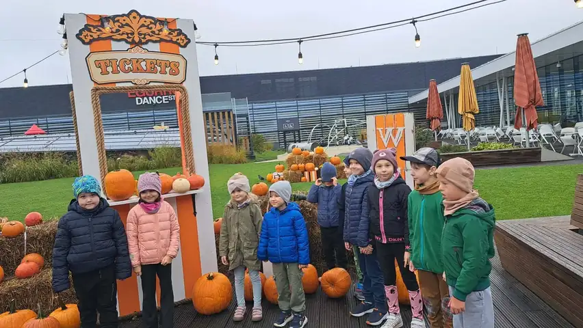 Zajączki wśród dyniowych dekoracji