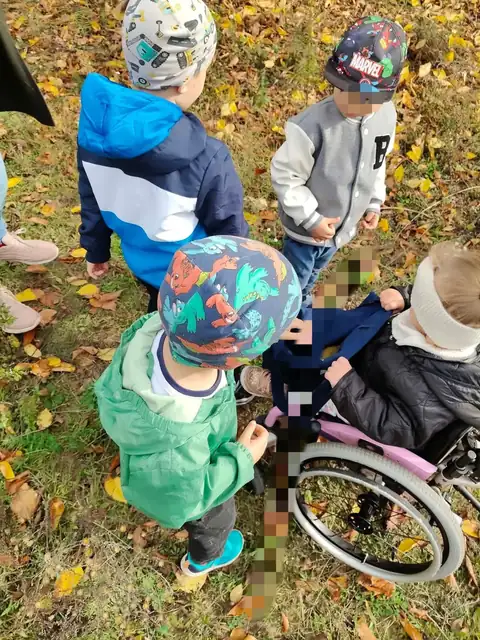 Zbieranie jesiennych liści na spacerze
