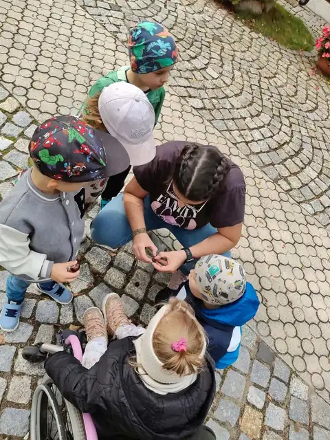 Zbieranie jesiennych liści na spacerze