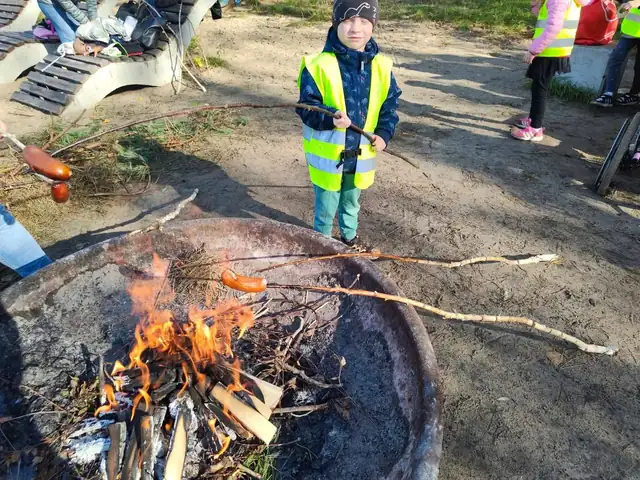 Pieczenie kiełbasek na ognisku nad Wisłą