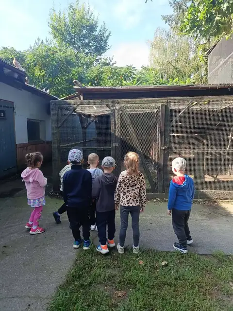 Dzieci przy wolierach z ptakami