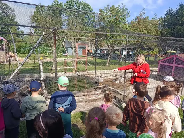 Dzieci przy wolierach z ptakami