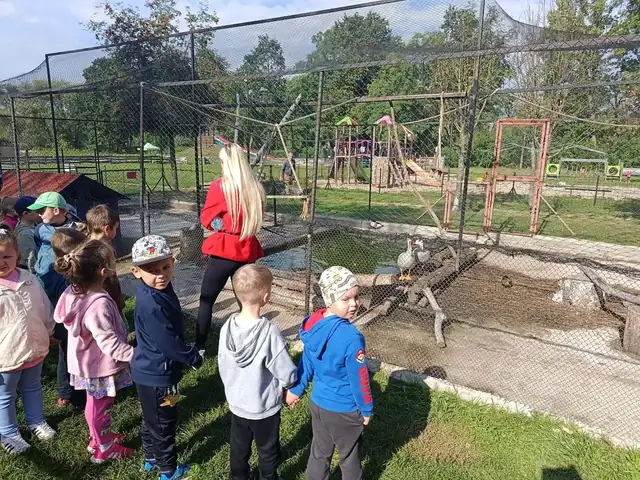 Dzieci przy wolierach z ptakami