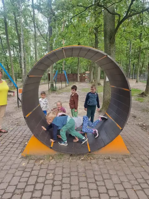 Zabawa w wielkim drewnianym kole