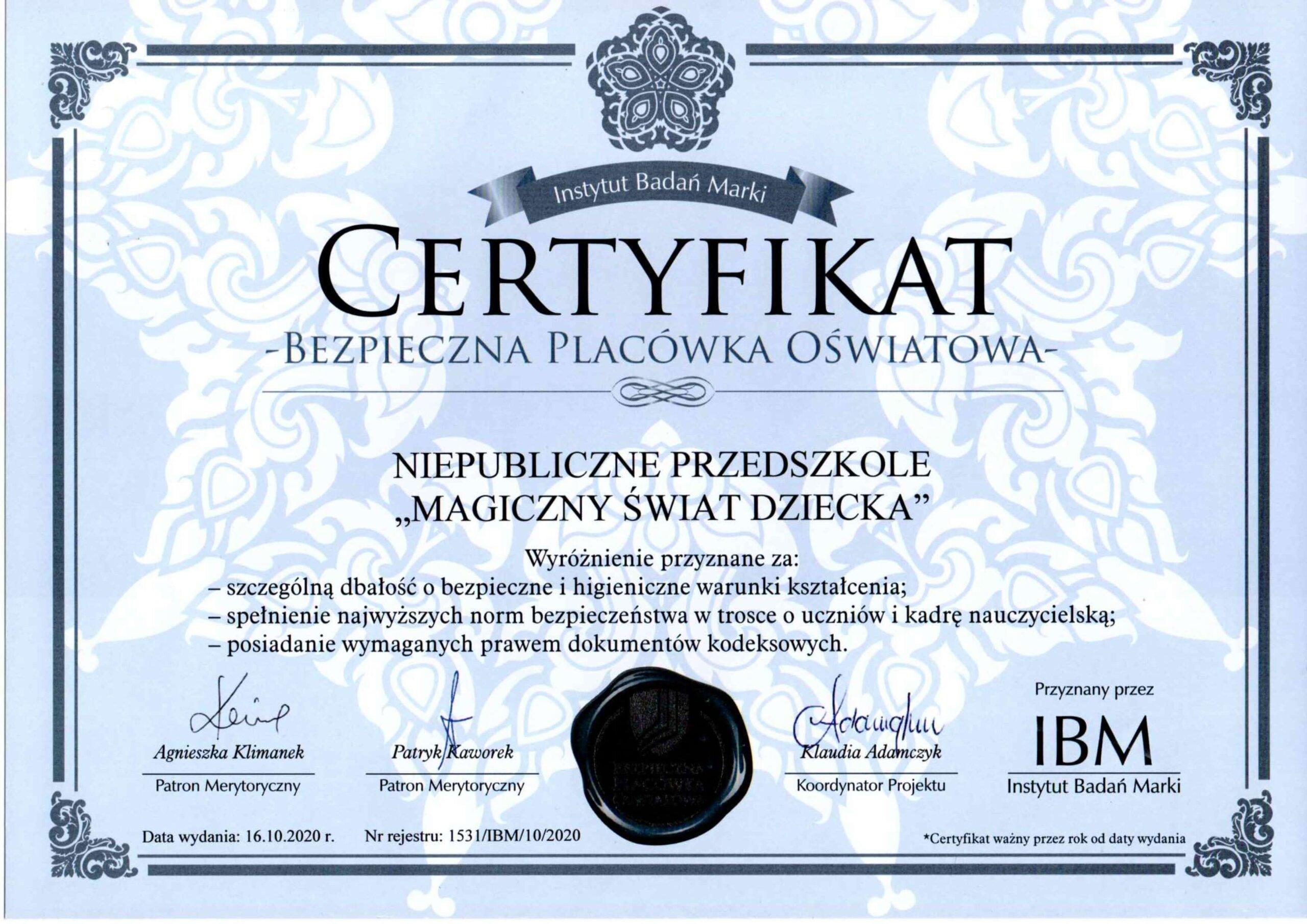 Certyfikat bezpieczeństwa Certyfikat bezpieczeństwa